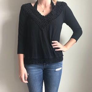 Black crochet trim shirt